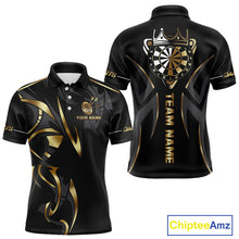 Load image into Gallery viewer, Black And Gold Dartboard Crown Dart Shirts For Men Custom Dart Jersey Team Polo & Quarter Zip TDM3835