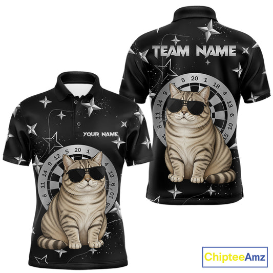 Personalized Funny Cat Darts Shirt For Men Custom Star Pattern Dart Jersey Team Polo & 1/4 Zip TDM7432