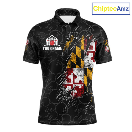 Vintage Maryland Flag Bowling Shirts For Men Custom Patriotic Bowling Team Jersey | Black TDM7764