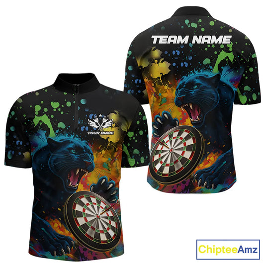 Personalized Colorful Splash Panther Darts Shirt For Men Custom Darts Jersey Team Polo & 1/4 Zip TDM5382