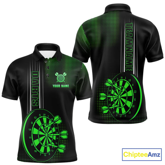 Personalized Black And Green Darts Polo, Quarter Zip Shirt For Men Custom Darts Outfit Team Jersey TDM7783
