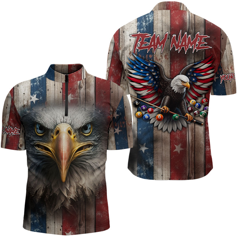 Patriotic Billiard Shirts For Men Custom Eagle American Flag Billiard Polo & Quarter Zip Jerseys TDM3167
