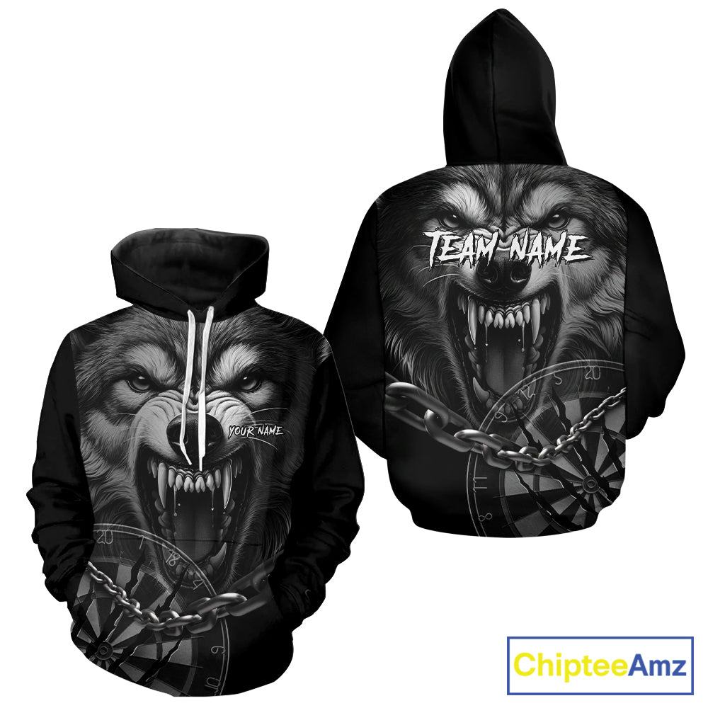Personalized Snarling Wolf Darts Hoodie For Men And Women Custom Darts Jersey, Darts Team Shirt TDM3374