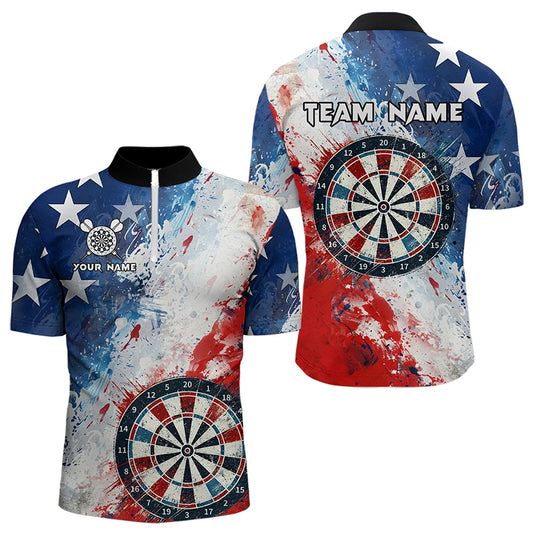 Personalized Watercolor USA Flag Darts Polo & Quarter Zip Custom Dart Shirts For Men Darts Jerseys TDM3375