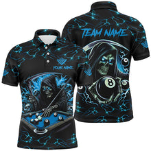 Load image into Gallery viewer, Blue Funny Death Skeleton 8 Ball Pool Men Billiard Shirts Custom Name Lightning Billiard Jerseys TDM2161