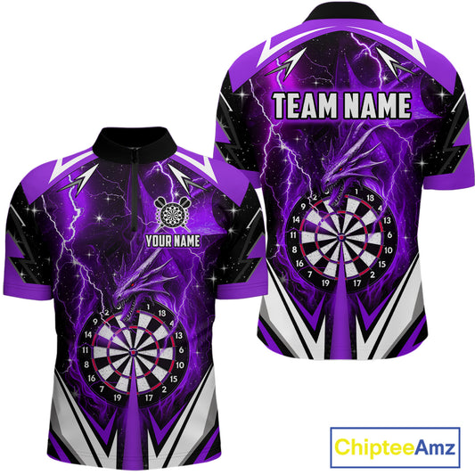 Purple Darts Jerseys Custom Thunder Lightning Dragon Dart Shirt Team Polo & Quarter Zip For Men TDM4316