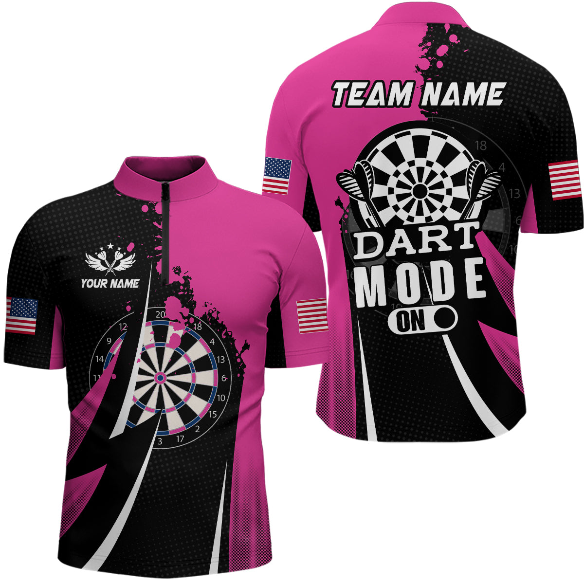 Dart Jerseys For Men Pink Dartboard Fire Flame Men Darts Quarter-Zip Shirt Custom Mother's Target Darts Shirt
