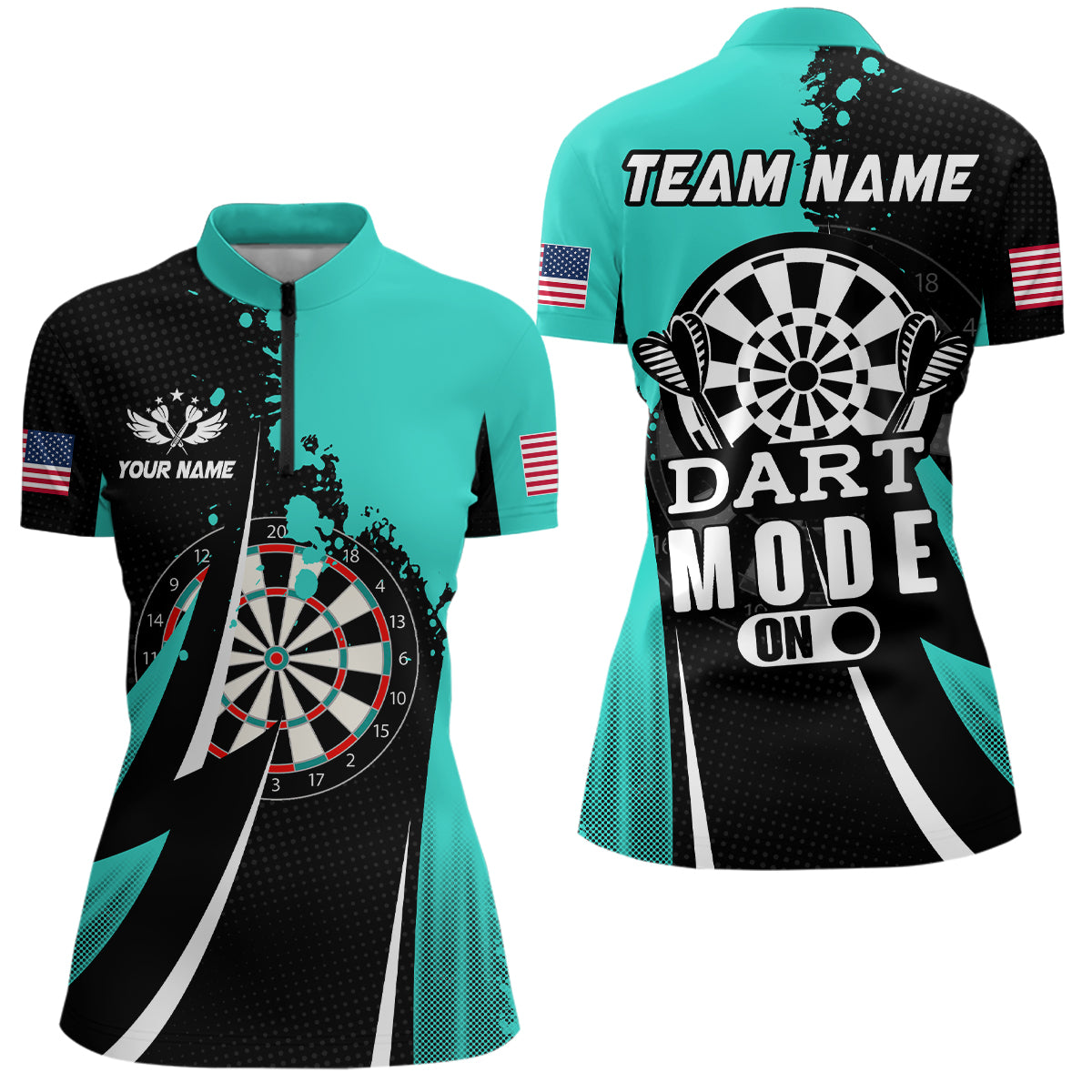 Personalized Turquoise Dart Mode On Women Polo & Quarter-Zip Shirt Custom Darts Jersey Team Shirts TDM1653