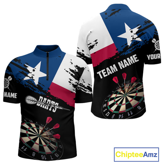 Personalized Grunge Texas Flag Mens Darts Shirt Custom Texas Darts Jersey Team Polo & 1/4 Zip TDM5415