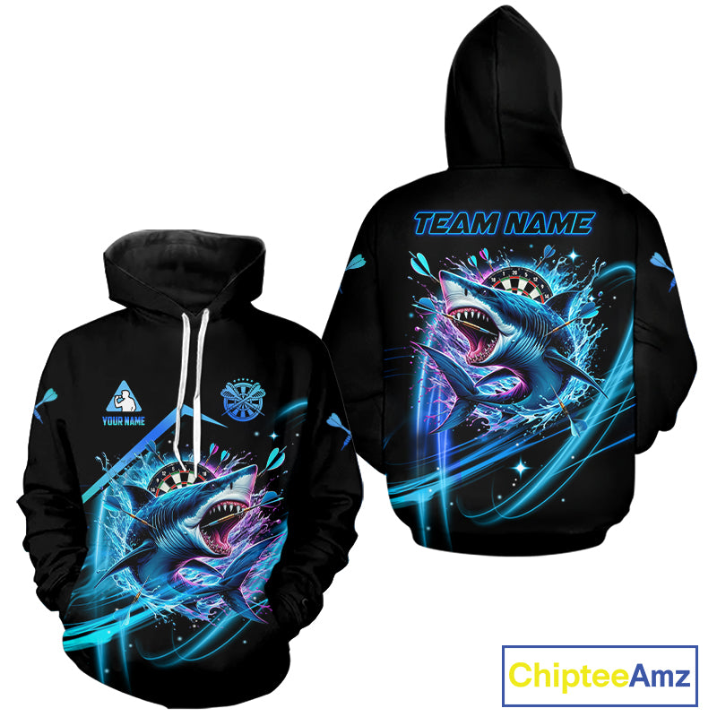 Personalized Blue Dartboard Shark Hoodie Darts Shirt For Men And Women Custom Darts League Jersey TDM2957