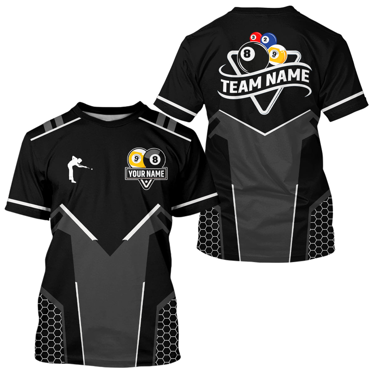 Personalized 8 Ball & 9 Ball Pool Billiard T Shirt For Men Custom Billiard Team Jerseys |White TDM3547