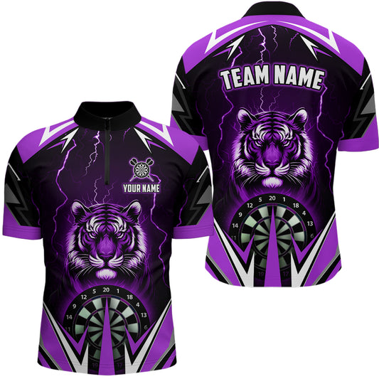 Personalized Tiger 3D Printed Darts Shirts For Men Custom Thunder Lightning Purple Darts Jersey TDM2479