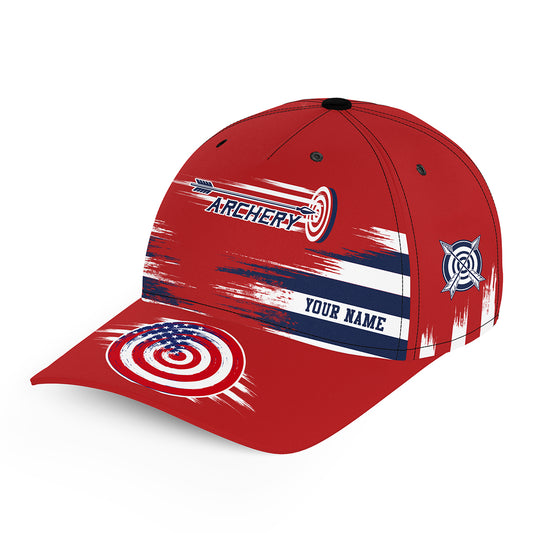 Personalized Name Red US Archery Baseball Caps, Custom Patriotic Archery Hats Gifts For Archer TDM0722