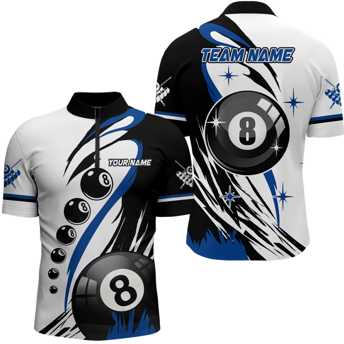 Blue Jerseys Billiard 8 Ball Pool Men Quarter-Zip Shirts Best Custom Billiard Team Shirts TDM1230