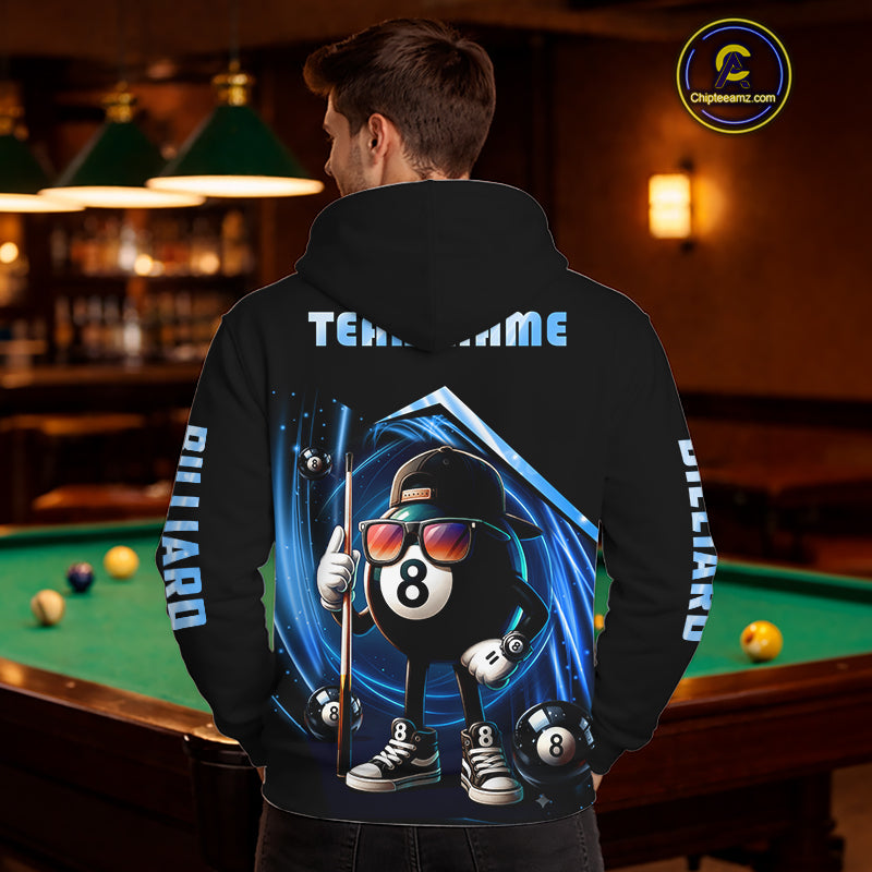 Blue Funny 8 Ball Billiard Hoodie For Men And Women Custom 8 Ball Hoodie Pool Team Shirts TDM5205