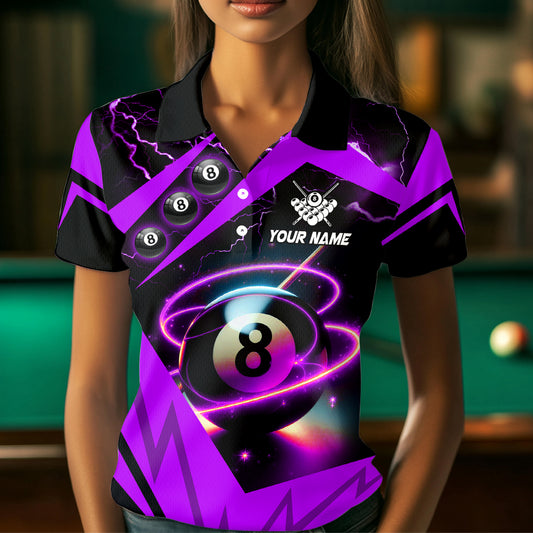 Purple 8 Ball Pool Billiard Jersey For Women Custom Billiard Polo Shirts Team League Billiard Shirts TDM1448