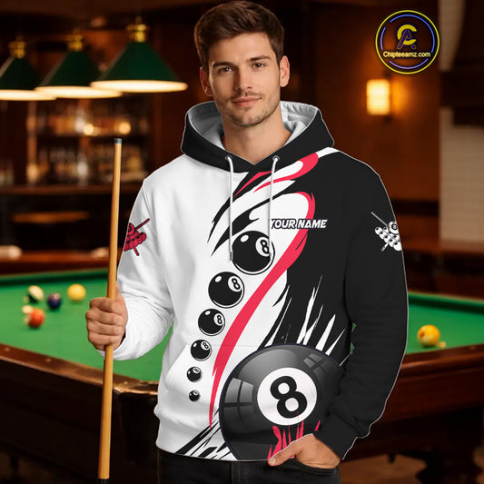 Personalized 8 Ball & 9 Ball Pool Hoodie Shirt For Men And Women Custom Billiard Hoodie Team Jersey |Red TDM3431