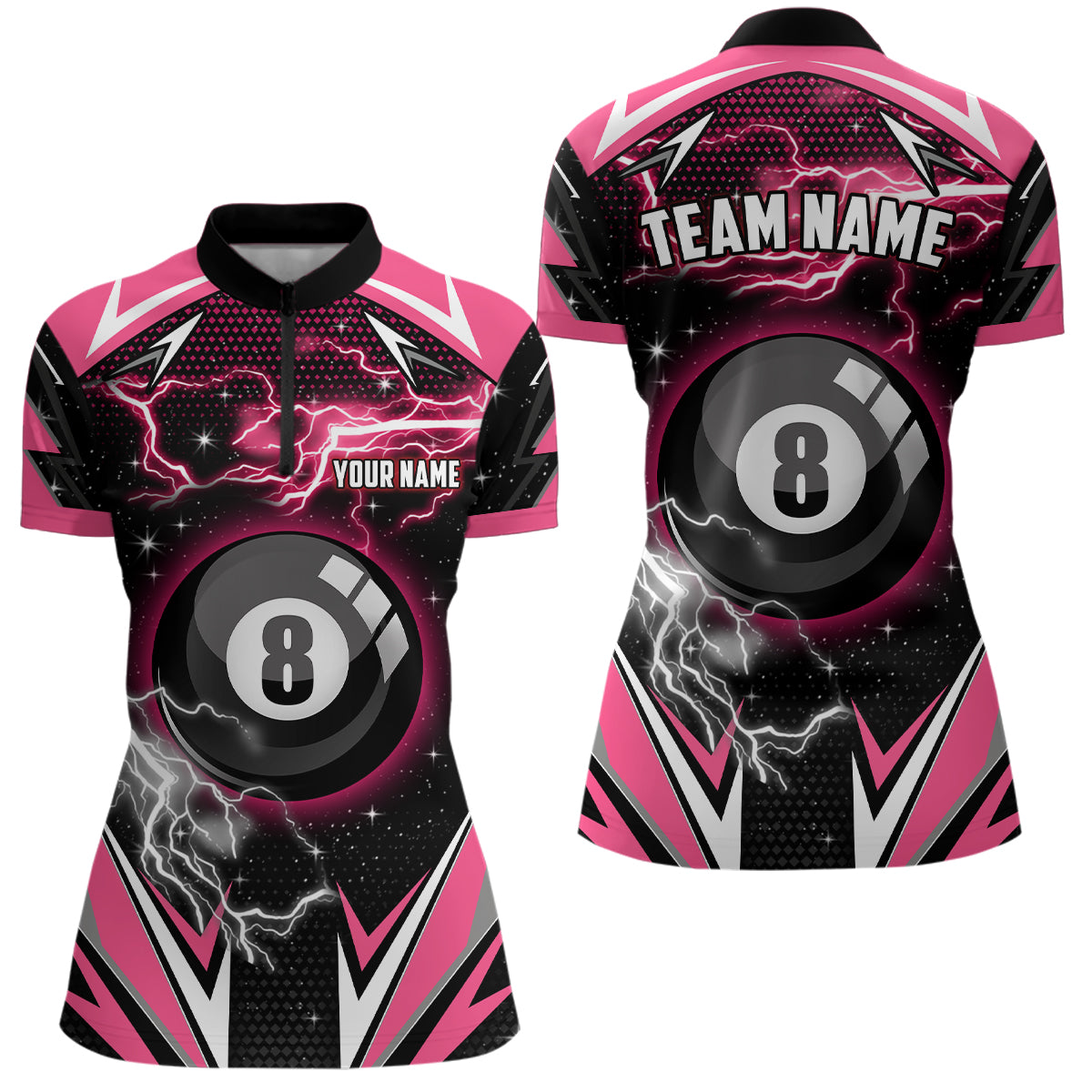 Pink 8 Ball Billiard Jersey Custom Women Quarter-Zip Shirts, Billiard Valentine Sport Shirts TDM0918