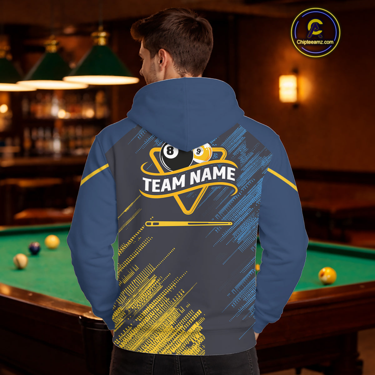 Personalized Blue Yellow 8 Ball & 9 Ball Pool Hoodie For Men Women Custom Billiard Hoodie Jersey TDM5745