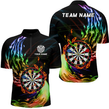 Load image into Gallery viewer, Rainbow Fire Flame Dartboard Darts Polo & Quarter Zip Custom Dart Shirts For Men Dart Jerseys TDM3740