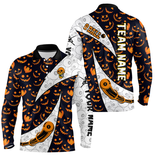 Custom Pumpkin Pattern Halloween Billiard Men's Shirts Best Halloween Polo Shirts TDM0377