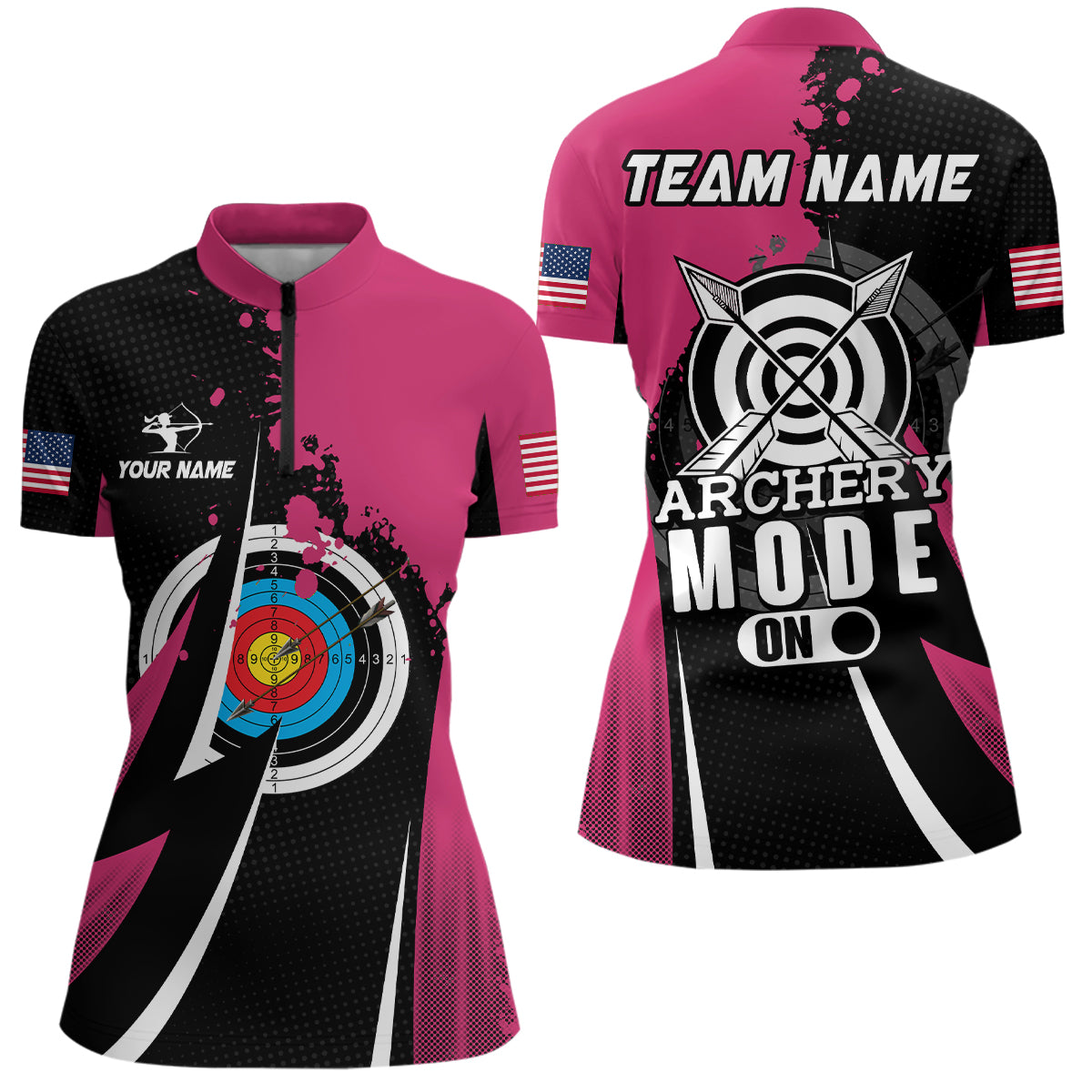 Pink Jersey Archery Mode On Women Quarter-Zip Shirts Custom Valentine Archery Sport Shirts TDM0929