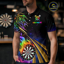 Load image into Gallery viewer, Personalized Colorful Flame Darts Shirt For Men Custom Darts League Team Jerseys Polo & 1/4 Zip TDM4215