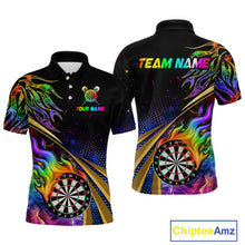 Load image into Gallery viewer, Personalized Colorful Flame Darts Shirt For Men Custom Darts League Team Jerseys Polo & 1/4 Zip TDM4215