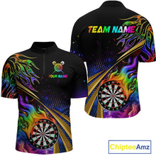 Load image into Gallery viewer, Personalized Colorful Flame Darts Shirt For Men Custom Darts League Team Jerseys Polo & 1/4 Zip TDM4215