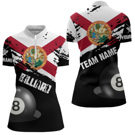 Personalized Grunge Florida Flag 8 Ball Billiard Shirts For Women Custom Patriotic Billiard Jerseys TDM2044