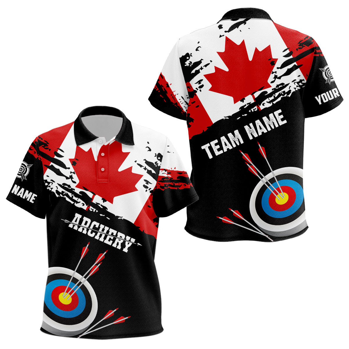 Personalized Grunge Canada Flag Archery Kid Polo Shirts, Custom Patriotic Canadian Archery Shirts TDM0936