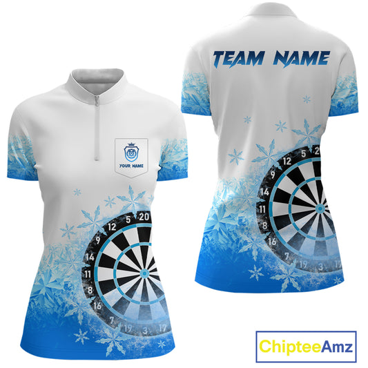 Blue Icy Frozen Darts Shirts With Pocket For Women Custom Darts Team Jerseys TDM4035