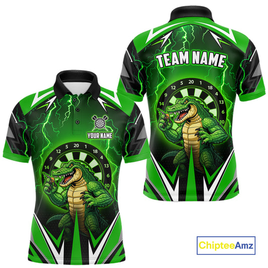 Green Funny Alligator Darts Shirt For Men Custom Lightning Darts Team Jersey Polo & 1/4 Zip TDM5966