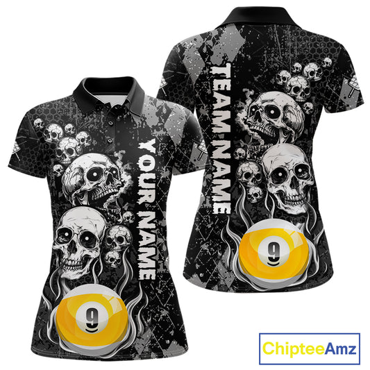 Personalized Grunge Argyle Skull 9 Ball Billiard Pool Shirts For Women Custom Billiard Team Jersey TDM7314