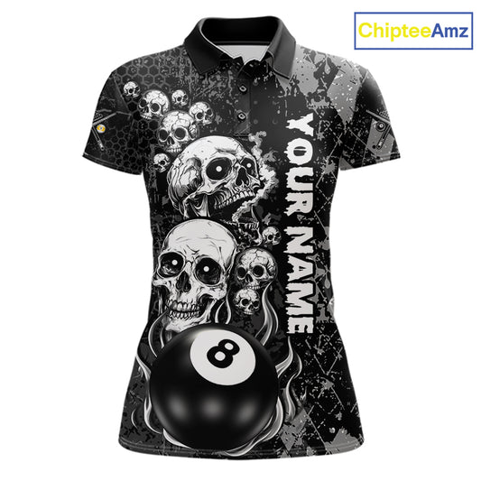 Custom Grunge Argyle Skull Billiard Pool Shirt For Women, 8 Ball & 9 Ball Pool Billiard Team Jersey TDM7315