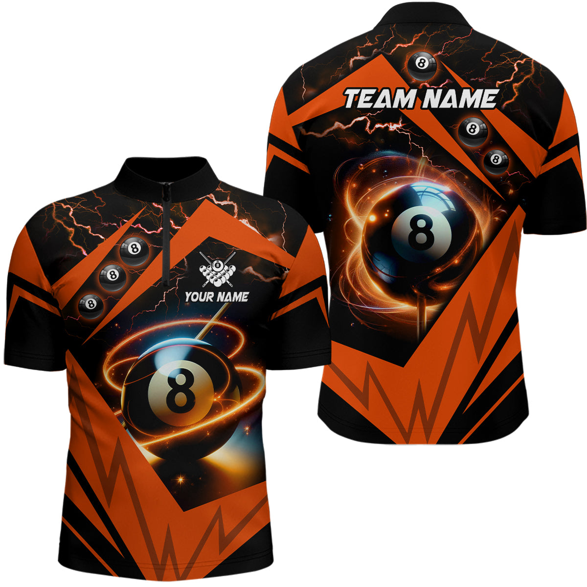 Orange 8 Ball Pool Billiard Jersey Custom Men Quarter-Zip Shirt Team League Billiard Shirts TDM1489