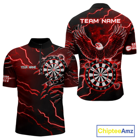 Personalized Thunder Lightning Eagle Red Darts Shirt Polo & Quarter Zip For Men Dart Team Jersey TDM4835