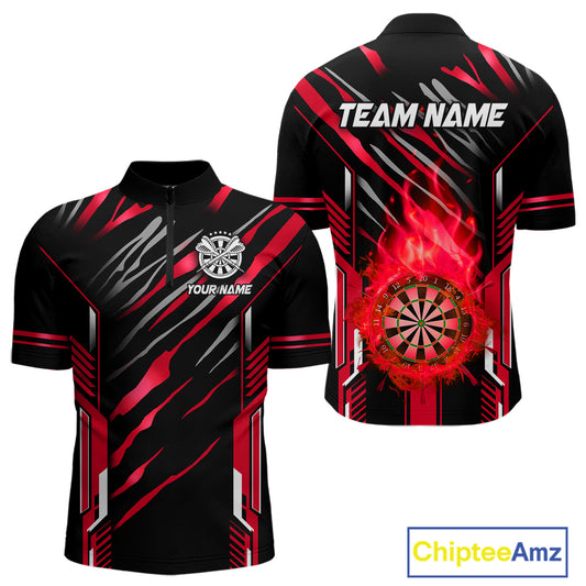 3D Darts Board Fire Flame Custom Dart Shirts For Men, Best Dart League Jerseys Team Uniform |Red TDM5051