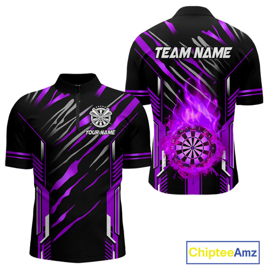 3D Darts Board Fire Flame Custom Dart Shirts For Men, Dart League Jerseys Team Uniform |Purple TDM5052