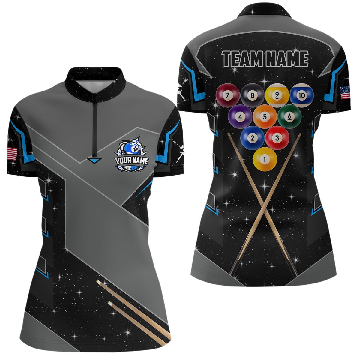 Personalized 10 Ball Pool Billiard Women Quarter-Zip Shirts, 9 Ball Billiard Attire Jerseys TDM0959