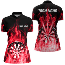 Load image into Gallery viewer, Fire Flame Dartboard 3D Darts Polo & Quarter Zip Custom Dart Shirts For Women Dart Jerseys |Red TDM3298