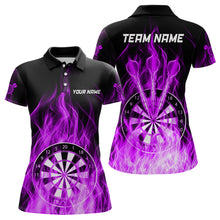 Load image into Gallery viewer, Fire Flame Dartboard 3D Darts Polo & Quarter Zip Custom Dart Shirts For Women Dart Jerseys |Purple TDM3299