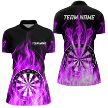 Load image into Gallery viewer, Fire Flame Dartboard 3D Darts Polo & Quarter Zip Custom Dart Shirts For Women Dart Jerseys |Purple TDM3299