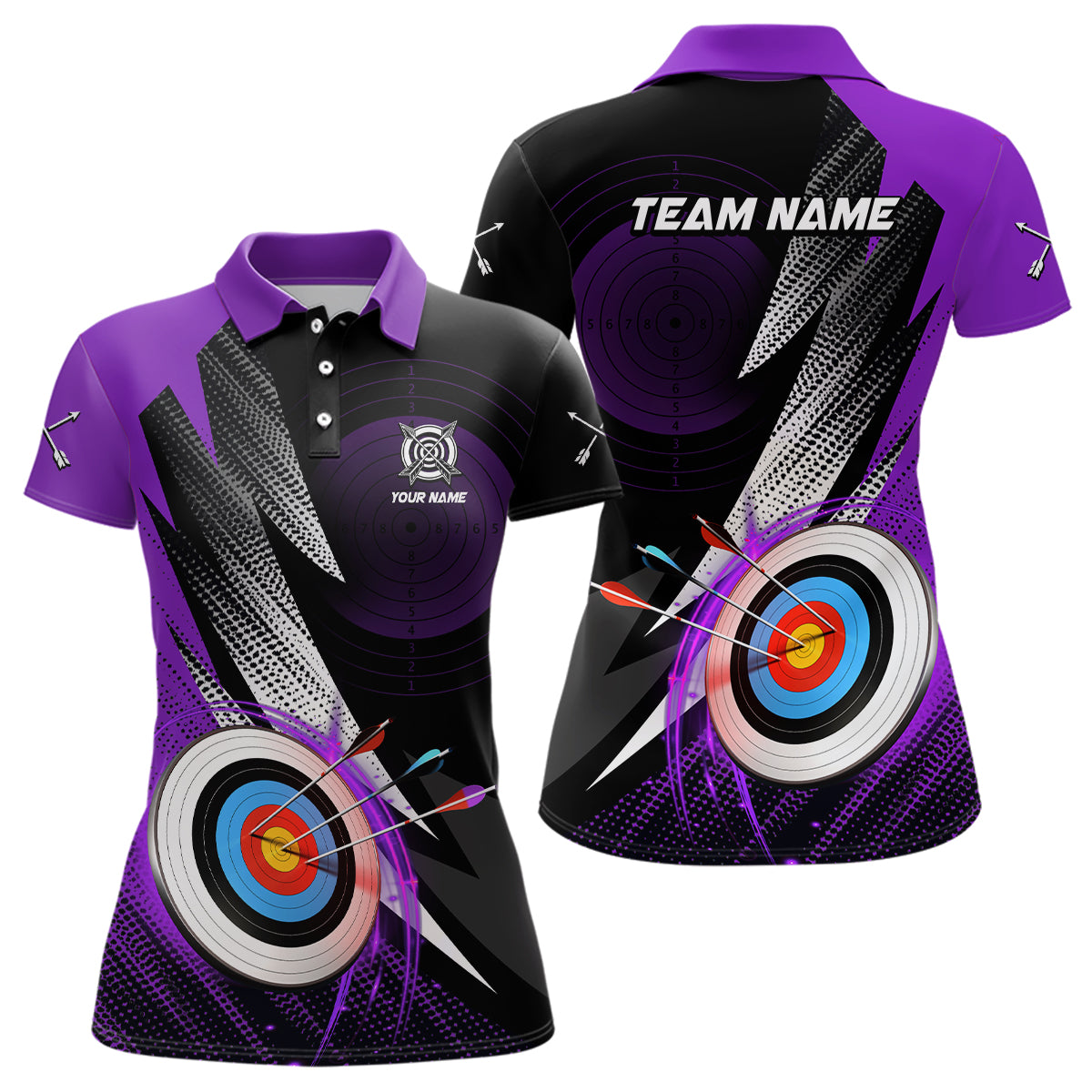Personalized Archery 3d Target Purple Jersey Women Polo Shirts, Best Archery Club Shirts For Team TDM0984