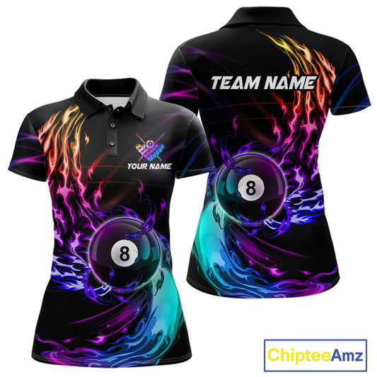 Personalized Purple Blue 8 Ball Billiard Pool Shirts For Women Custom Glowing Billiard Team Jersey TDM7336