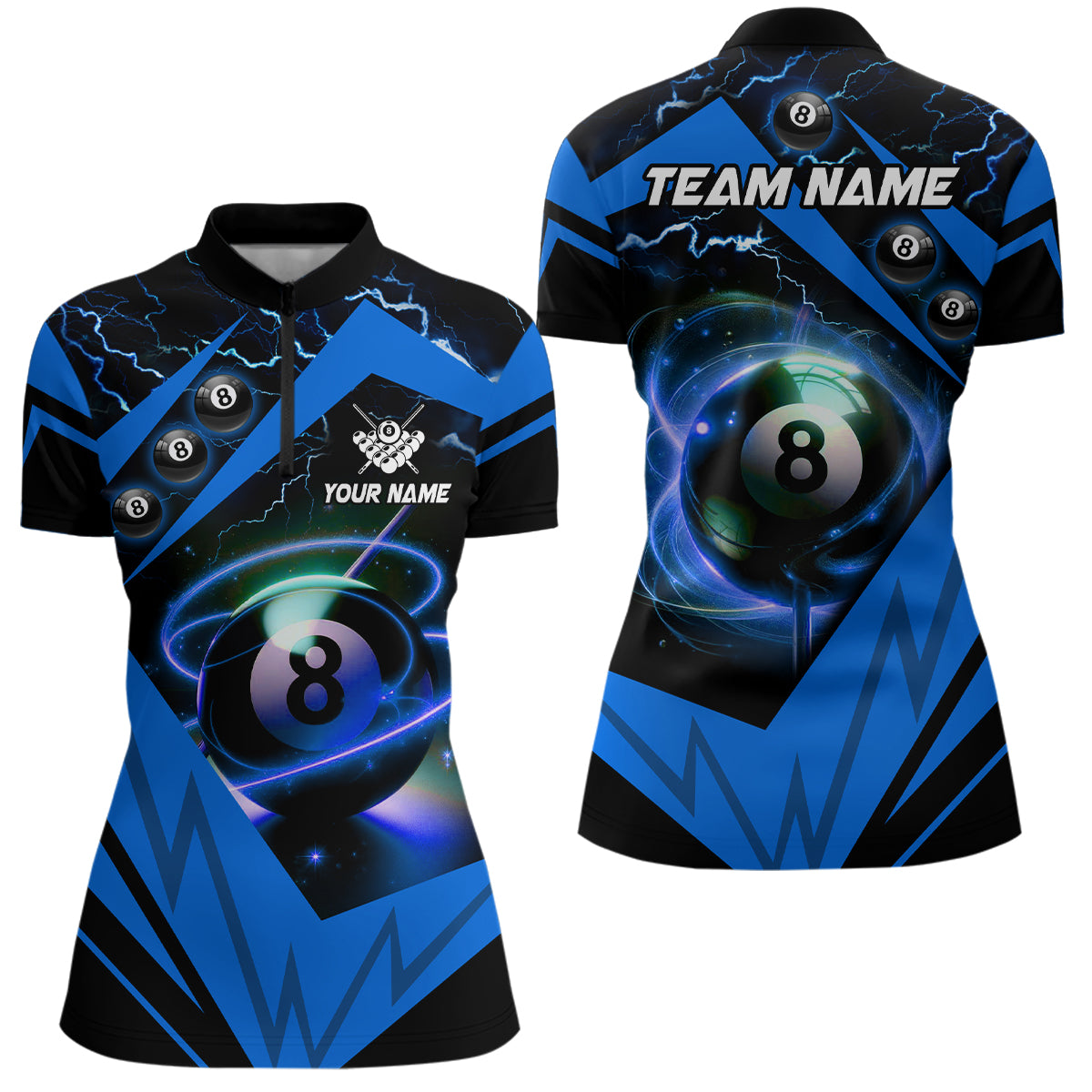 Blue 8 Ball Pool Billiard Jersey Custom Women Quarter-Zip Shirt Team League Billiard Shirts TDM990