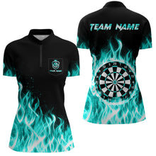 Load image into Gallery viewer, Turquoise Fire Flame Dart Shirt With Pocket For Women Custom Dart Team Jersey TDM3792
