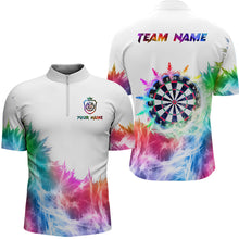 Load image into Gallery viewer, Icy Colorful Light Mens Darts Polo & Quarter Zip Custom Dart Shirts For Team Darts Jerseys |White TDM3325