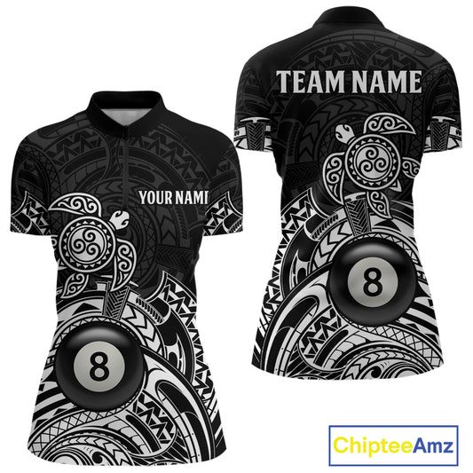 Custom White Black Tribal Turtle Billiard Shirts For Women | 8 Ball Pool Team Jerseys TDM4690
