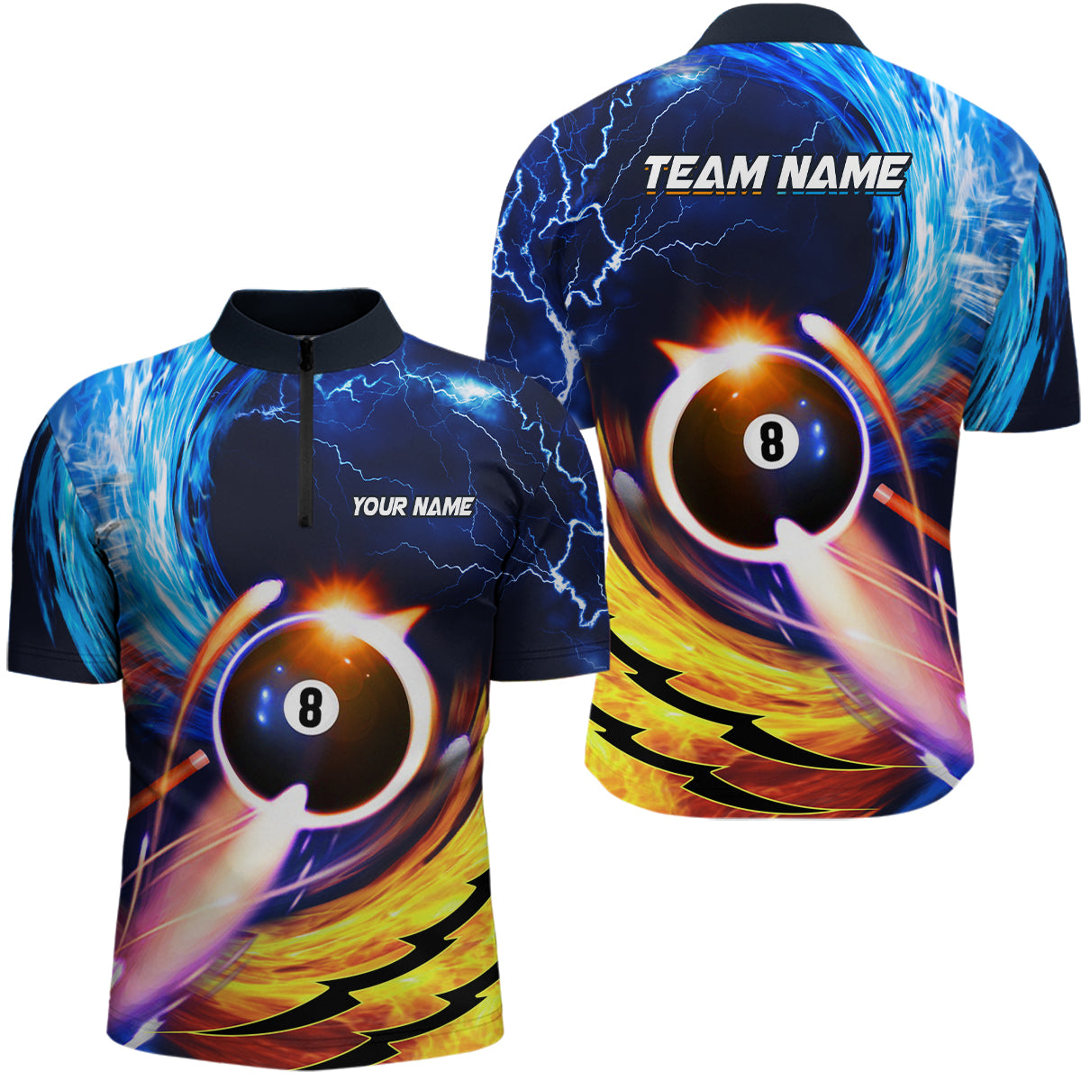 Personalized Blue Orange 8 Ball Billiard Men Quarter-Zip Shirts Custom Billiard Uniform TDM0443